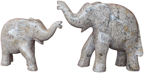 Figurine- Fossil Stone Elephant Pair - Marble Products International