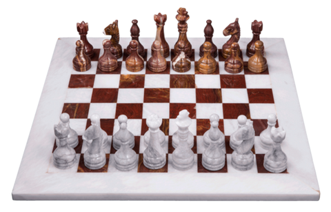 Chess Set- Red Onyx & White Marble with Personalization - Marble Products International