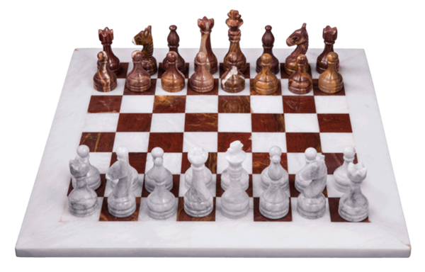 Chess Set- Red Onyx & White Marble with Personalization - Marble Products International